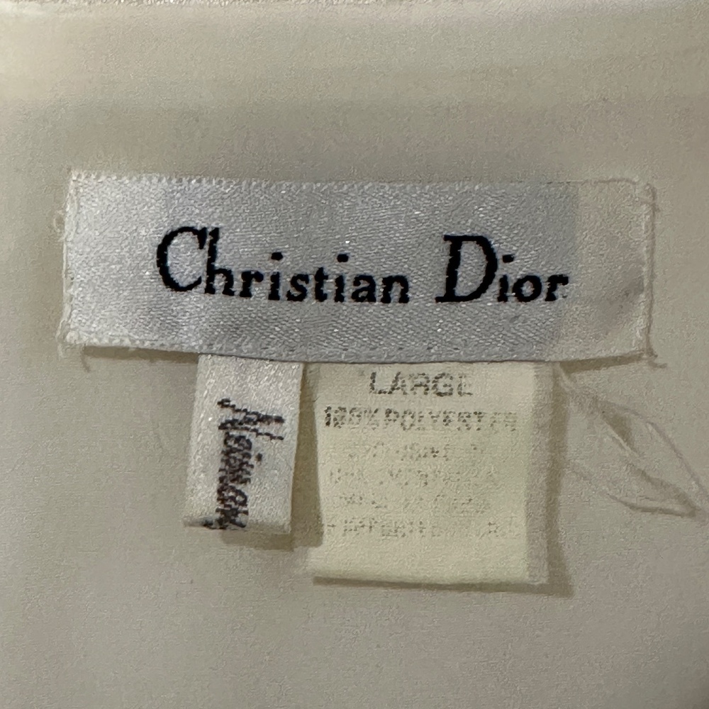 VINTAGE Christian Dior Ivory Women's Quilted Robe w Lace & Faux Pearl Buttons L - Picture 6 of 10
